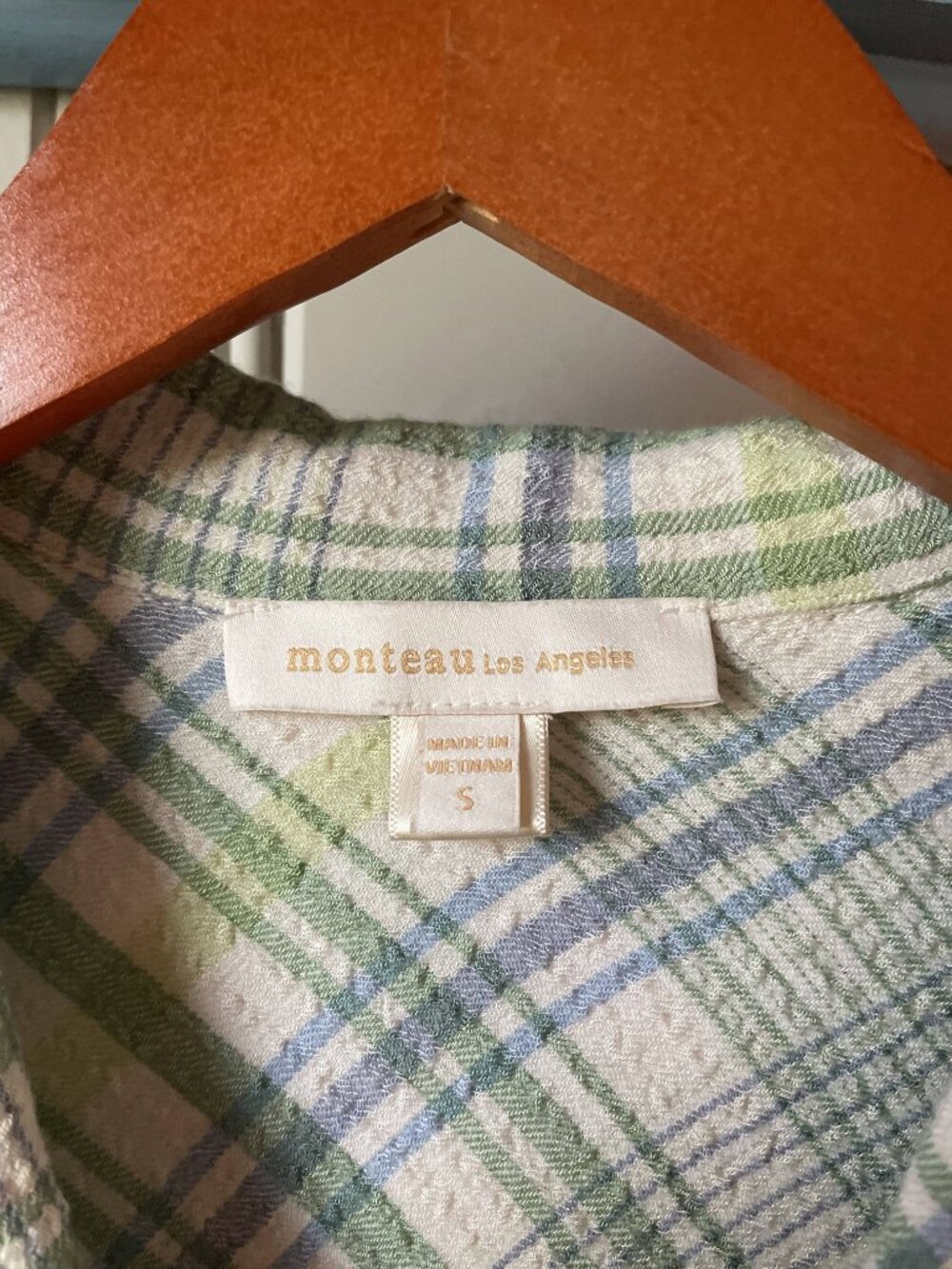Monteau Los Angeles Plaid Cropped Button-Up Blouse Women’s Small - Picture 3 of 3